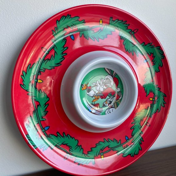1995 Looney Tunes Holiday Chip & Dip Serving Dish - Picture 2 of 6